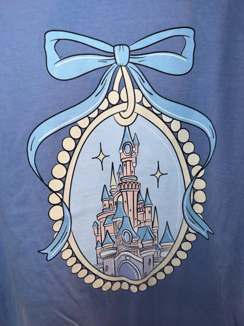 Comfort Colors | denim Castle Graphic Tee with Blue Bow, size L - Picture 3 of 3